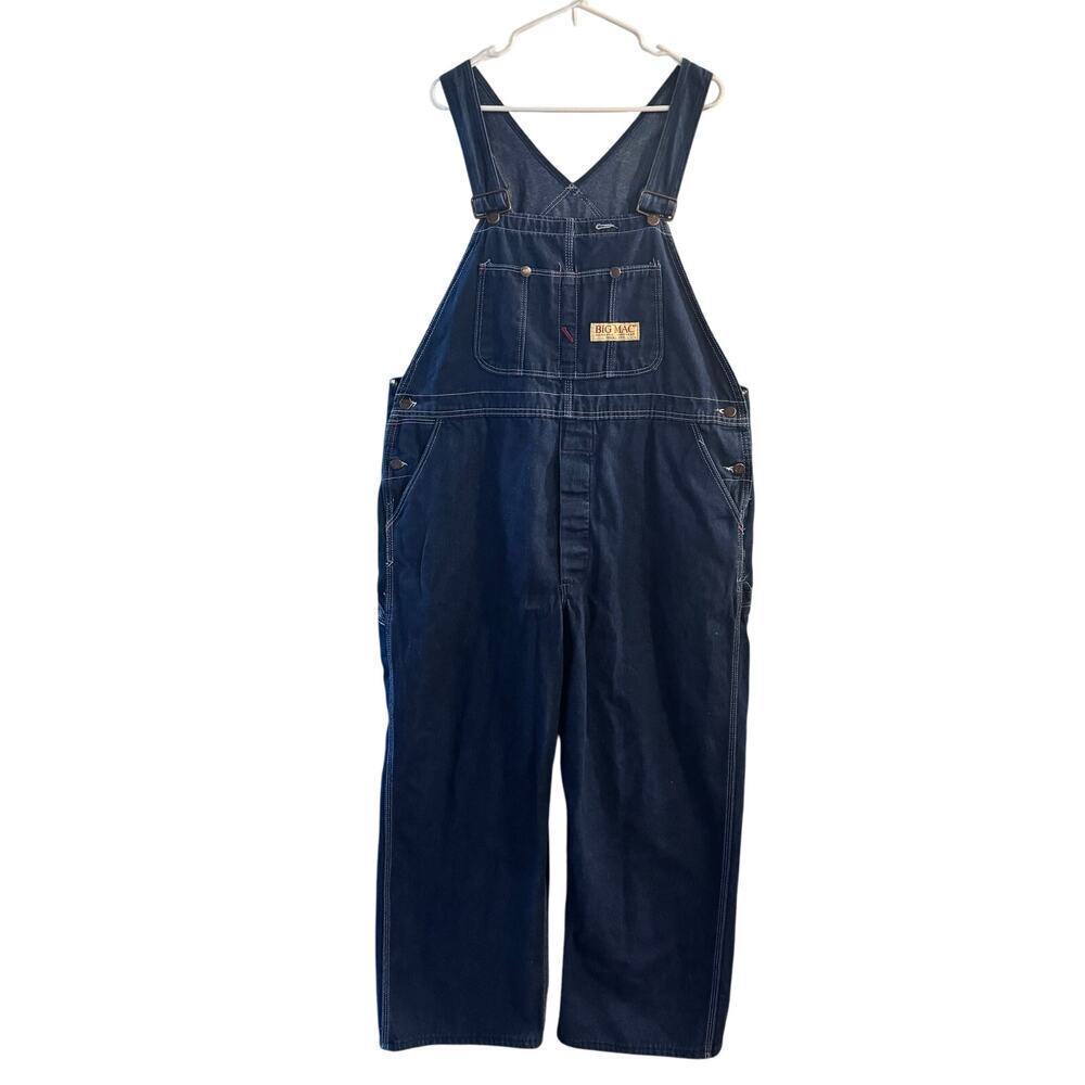 Vintage Big Mac Made in USA Square Bak Unisex Overalls Blue Baggy Size 44/28